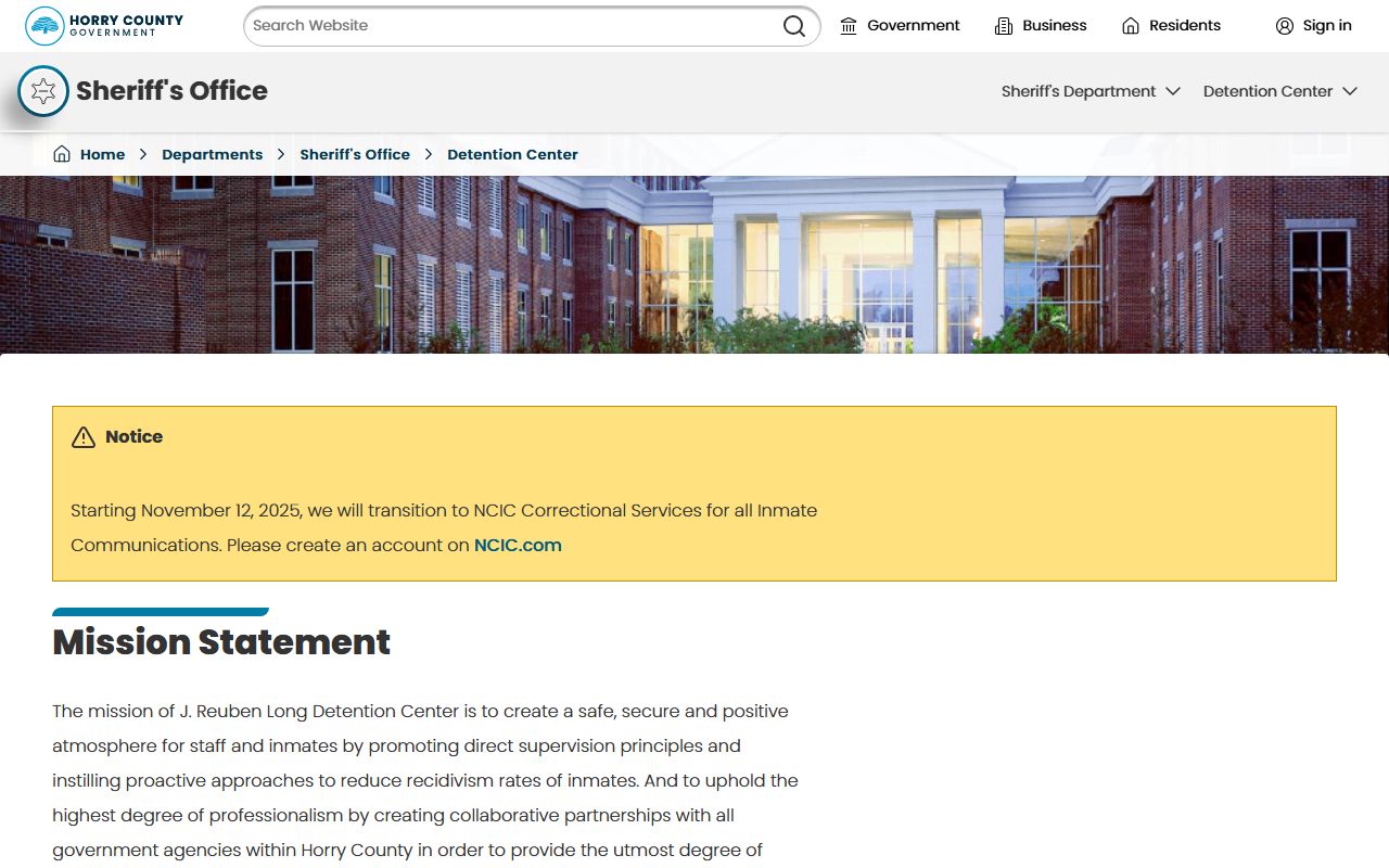 Horry County inmate population detention center official page